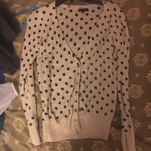 Polka dot black and tan cardigan.